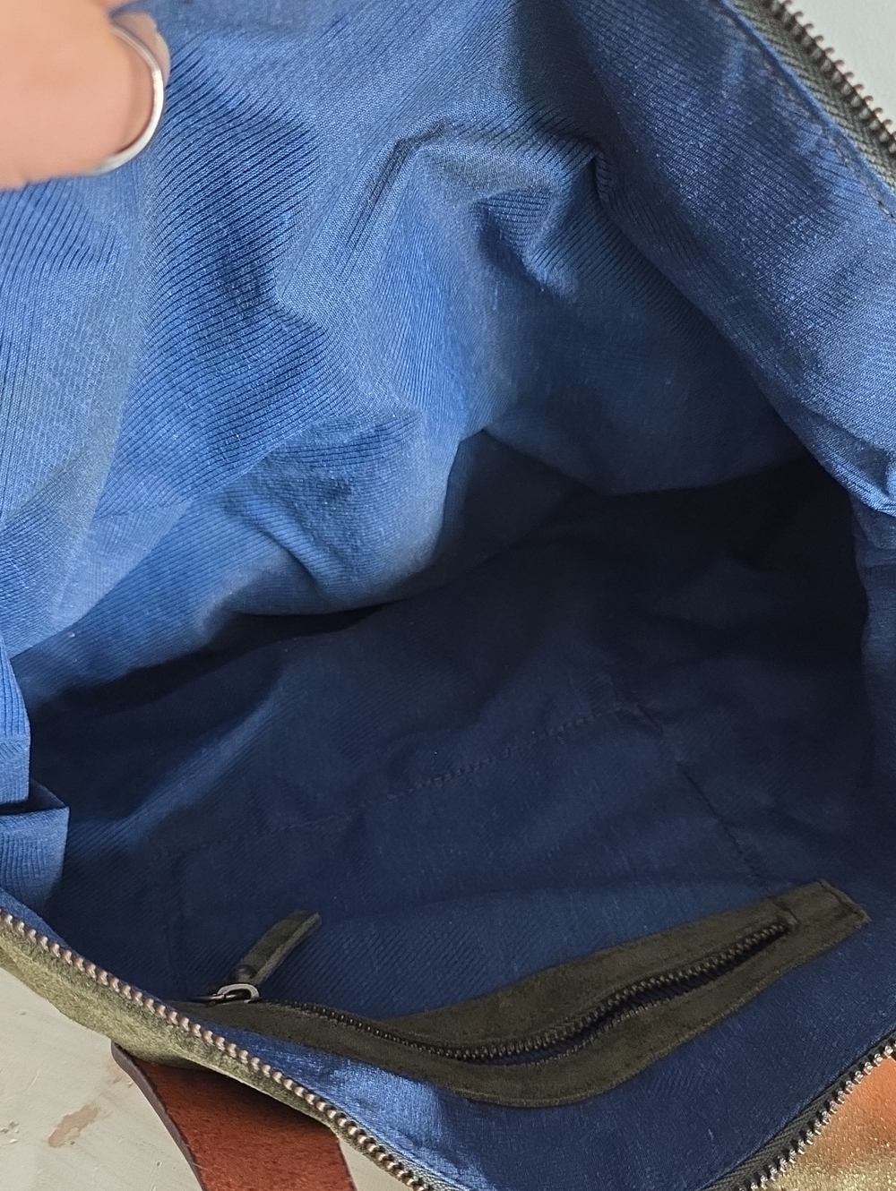 Dark Olive Green Suede Tote Bag - Picture 12 of 16